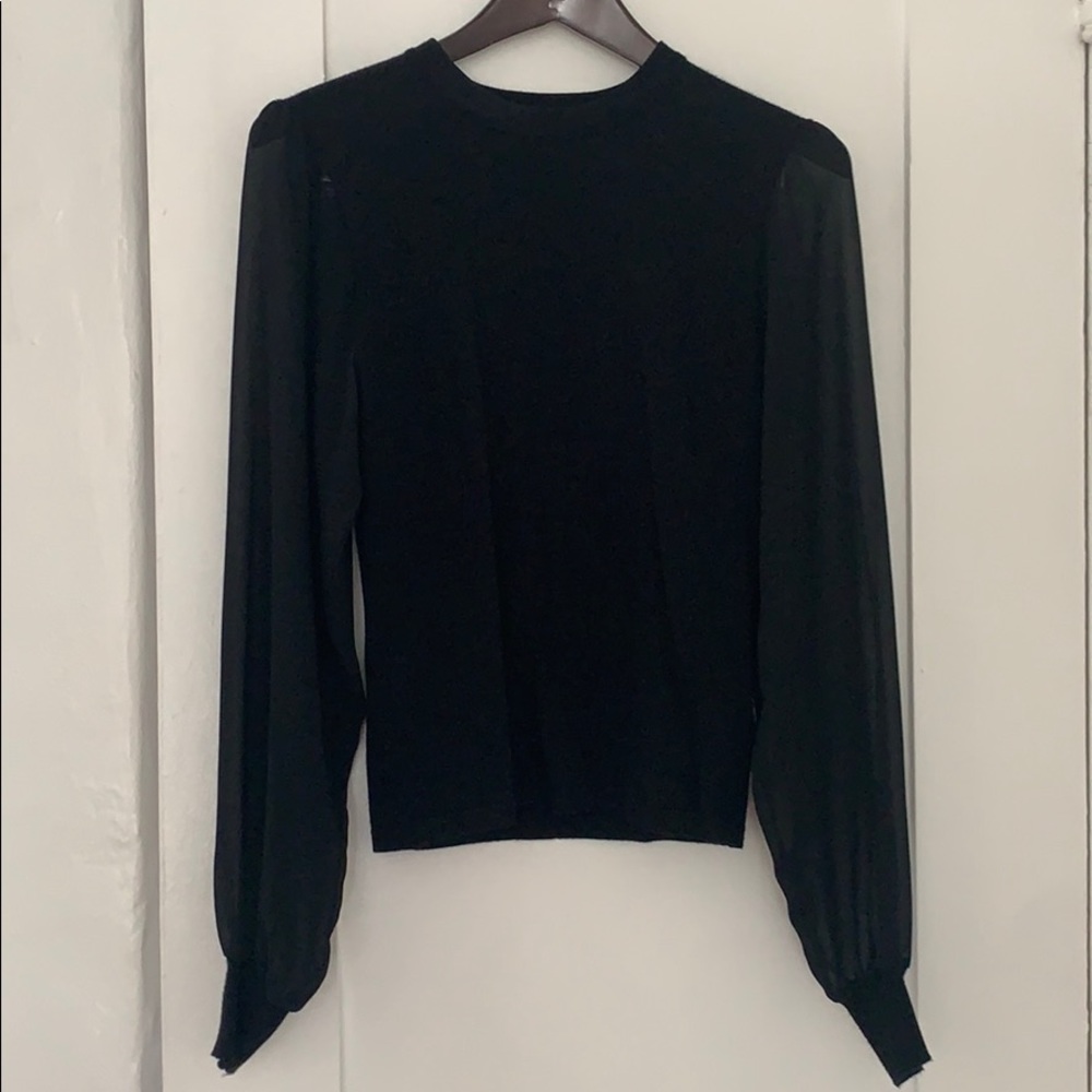Black stretch sweater with black sheer sleeves
